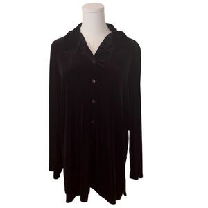 Rafaella Women's Large Dark Plum Purple Velvet Button Up Soft Cozy Stretch Top